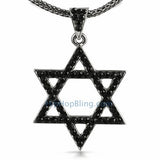 Star of David Jewish Black Bling Pendant & Chain Small