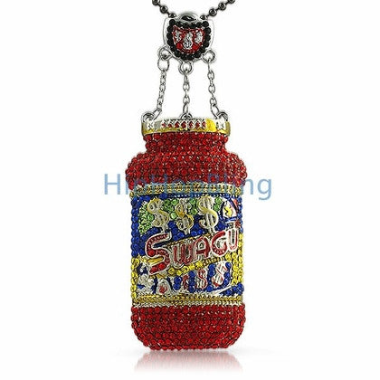 Double Iced Out Lab Ruby Gem Pendant