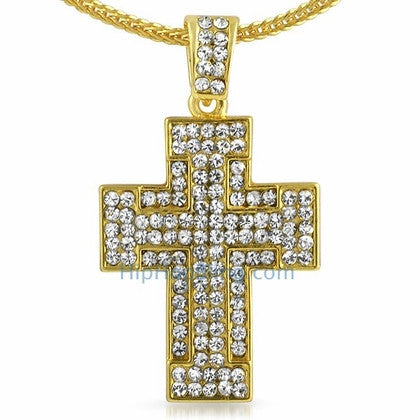 Thick Gold Bling Bling Cross & Chain Small