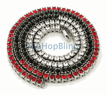 Tri Color Red Black & White 1 Row Bling Bling Chain