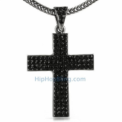 Triple Black Bling Bling Cross & Chain Small