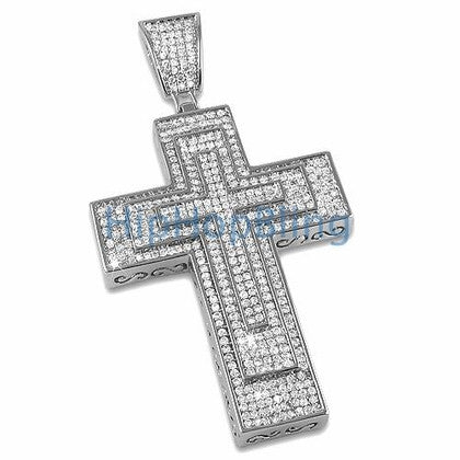 Triple Decker Bling Bling Cross Micro Pave CZ Setting