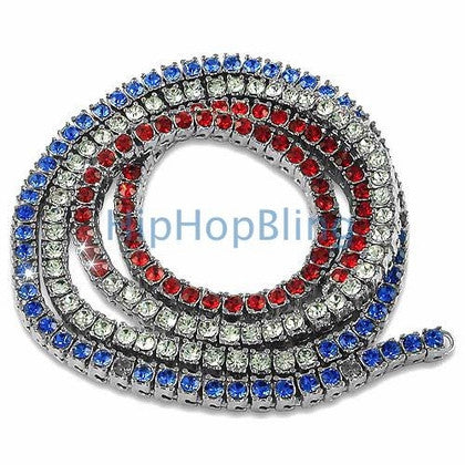 Tri Color Canary Blue & White Ice Bling Bling 4 Row Chain