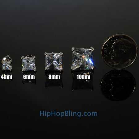 Black CZ Diamond Round Stud Earrings Rhodium