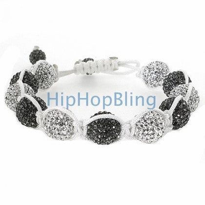 White & Grey 12mm Bling Beaded Bracelet White Rope