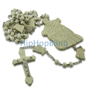 Maple Wood Jesus Piece Link Rosary Necklace