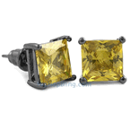 Yellow CZ Diamond Square Stud Earrings Rhodium